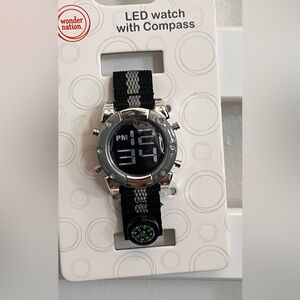 Digital Watch with Black Strap and Silver Accents